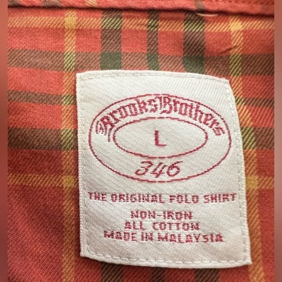 Brooks Brothers Men’s Shirt Size Large Orange Green Plaid Button Down Cotton - Picture 7 of 10